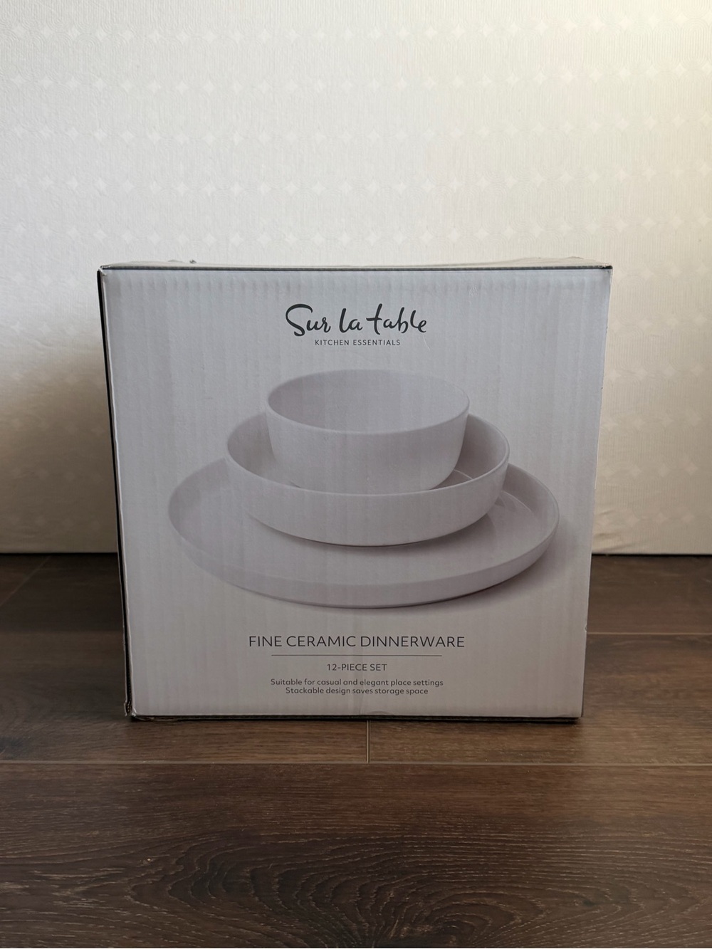 Sur La Table White Ceramic Dinnerware Set - Simple Stacked Design
